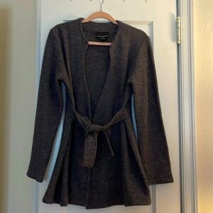 Cynthia Rowley 100% Wool Open Cardigan with belt Medium Gray